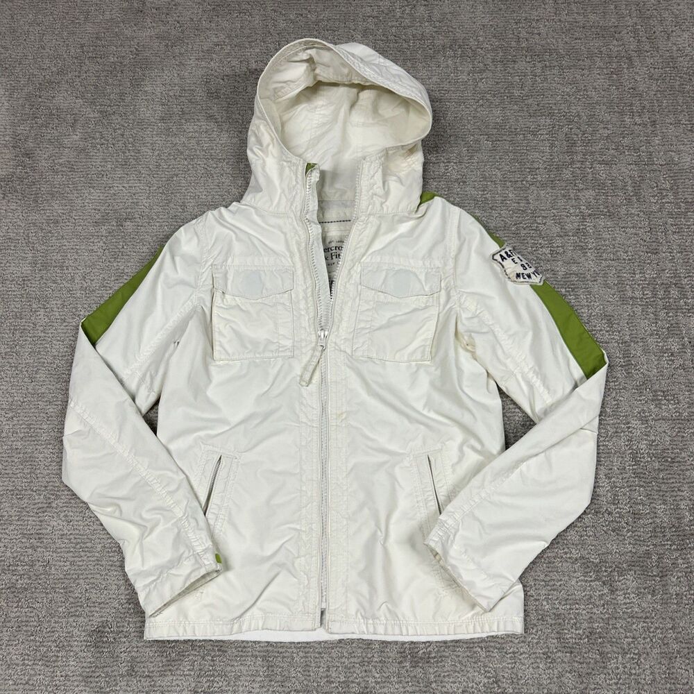 Abercrombie & Fitch Jacket Mens Large Cream Green Grey Peak Vintage Y2K Coat